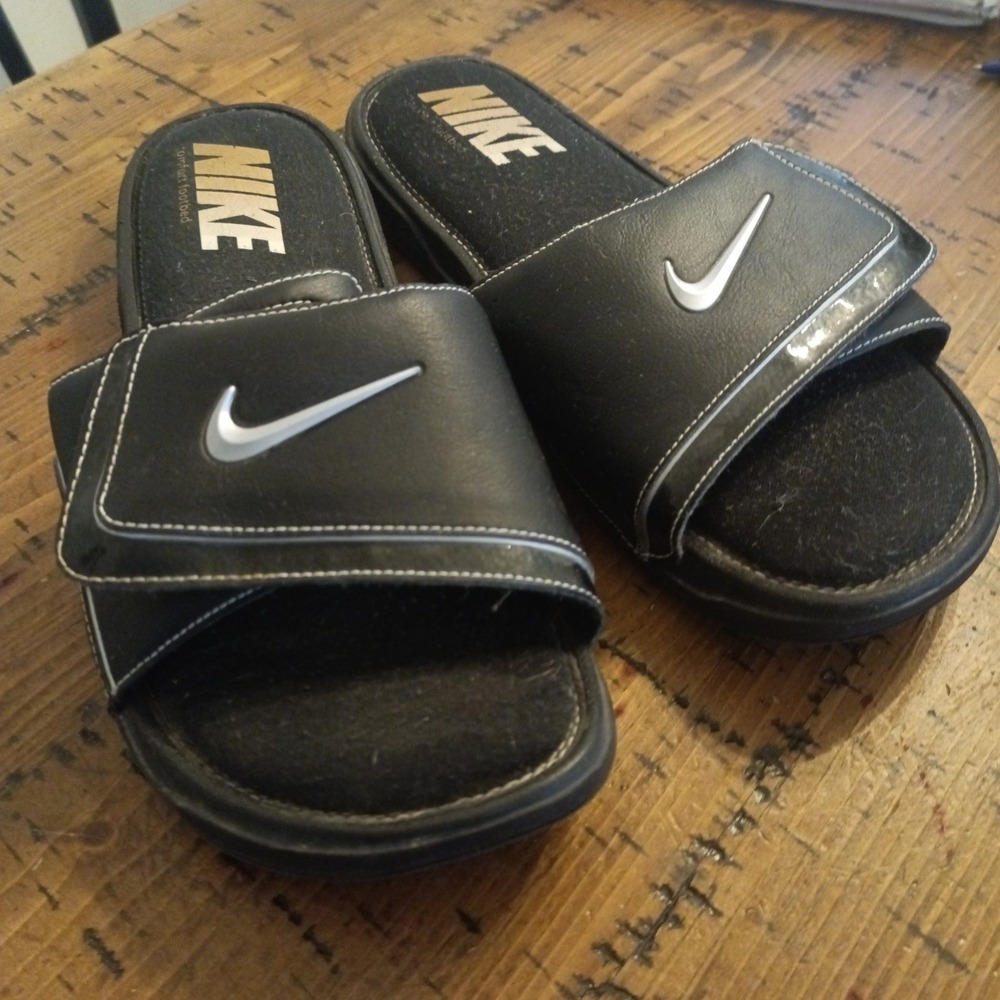 Nike Comfort Footbed Slides Mens Size 13 Black Silver 415205-002 Sandals S16